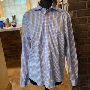 JoS. A. Bank Reserve tailored fit blue and brown plaid long‎ sleeve dress shirt